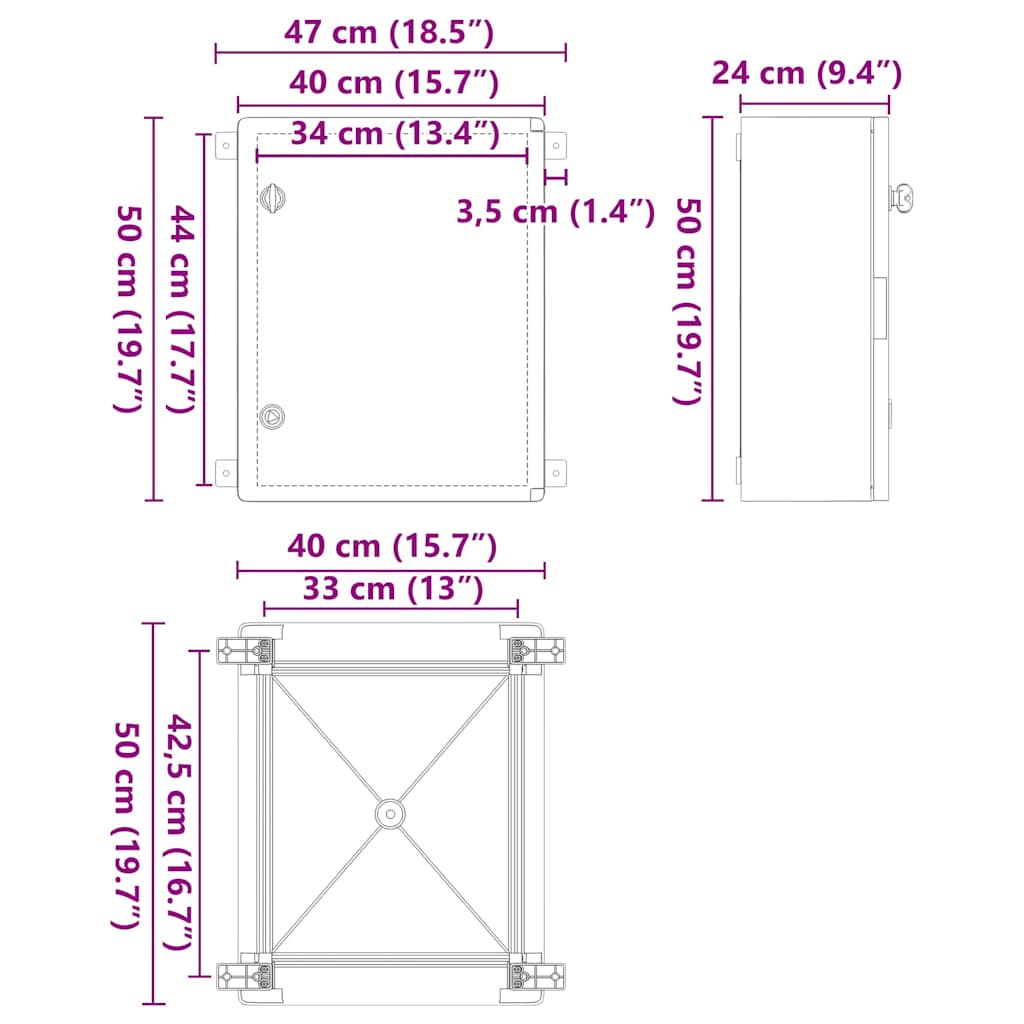 Steuerungsschrank Grau 47 x 24 x 50 cm ABS Kunststoff