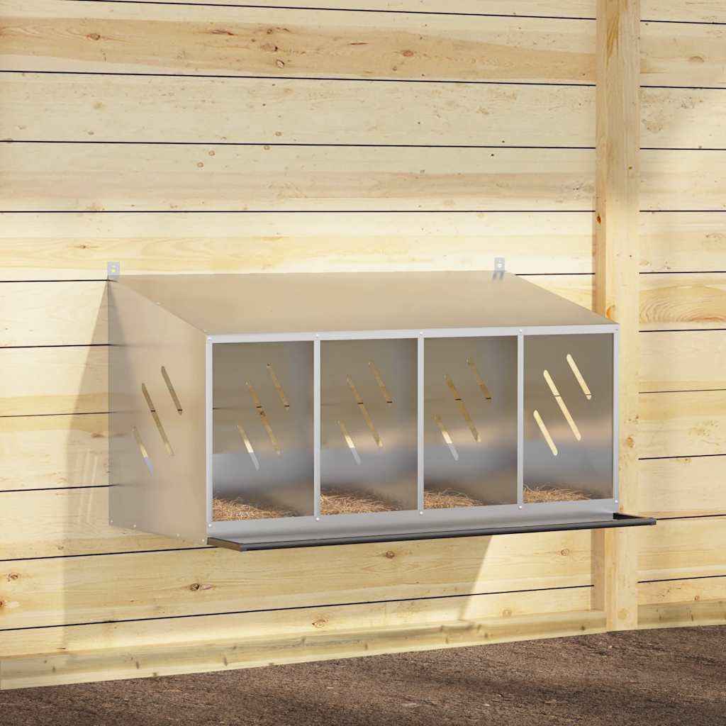 Hühner-Nistkasten mit 4 Fächern Verzinktes Silber Metall