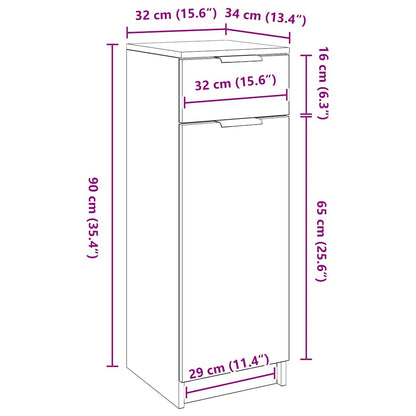Badezimmerschrank mit Tür Schwarz Eichen-Optik 32 x 34 x 90 cm