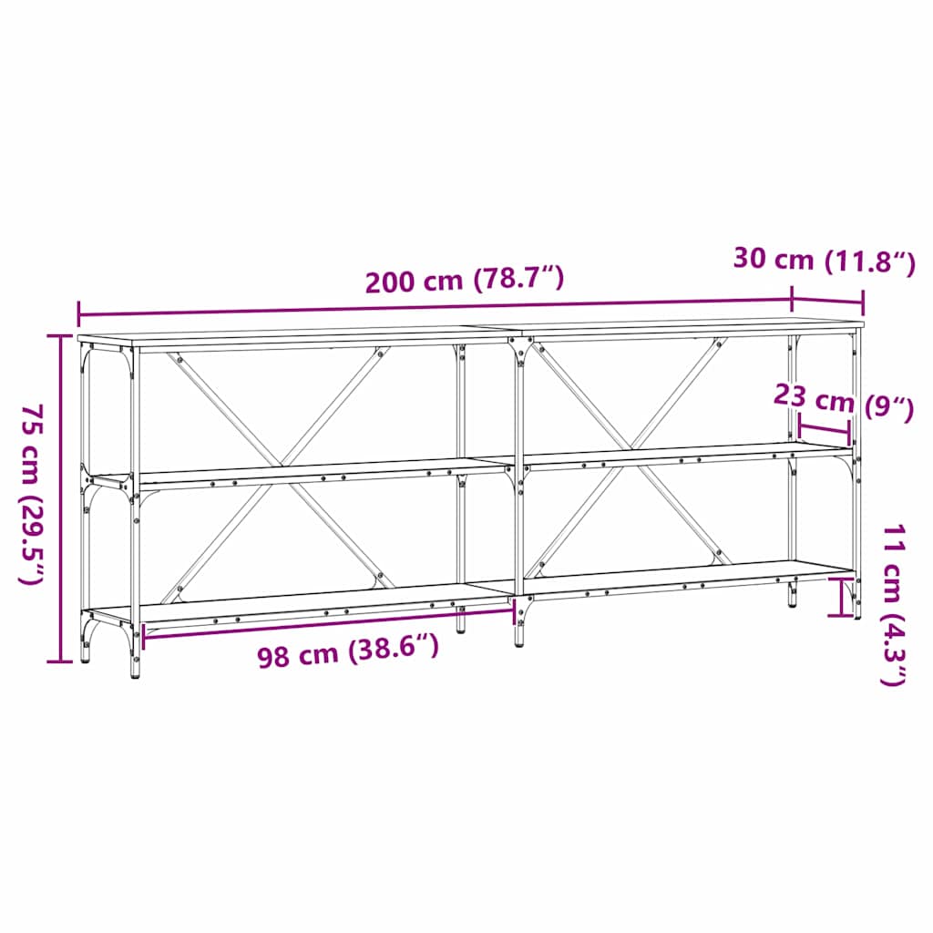 Konsolentisch mit Regal Kunsthandwerk Eiche 200 x 30 x 75 cm