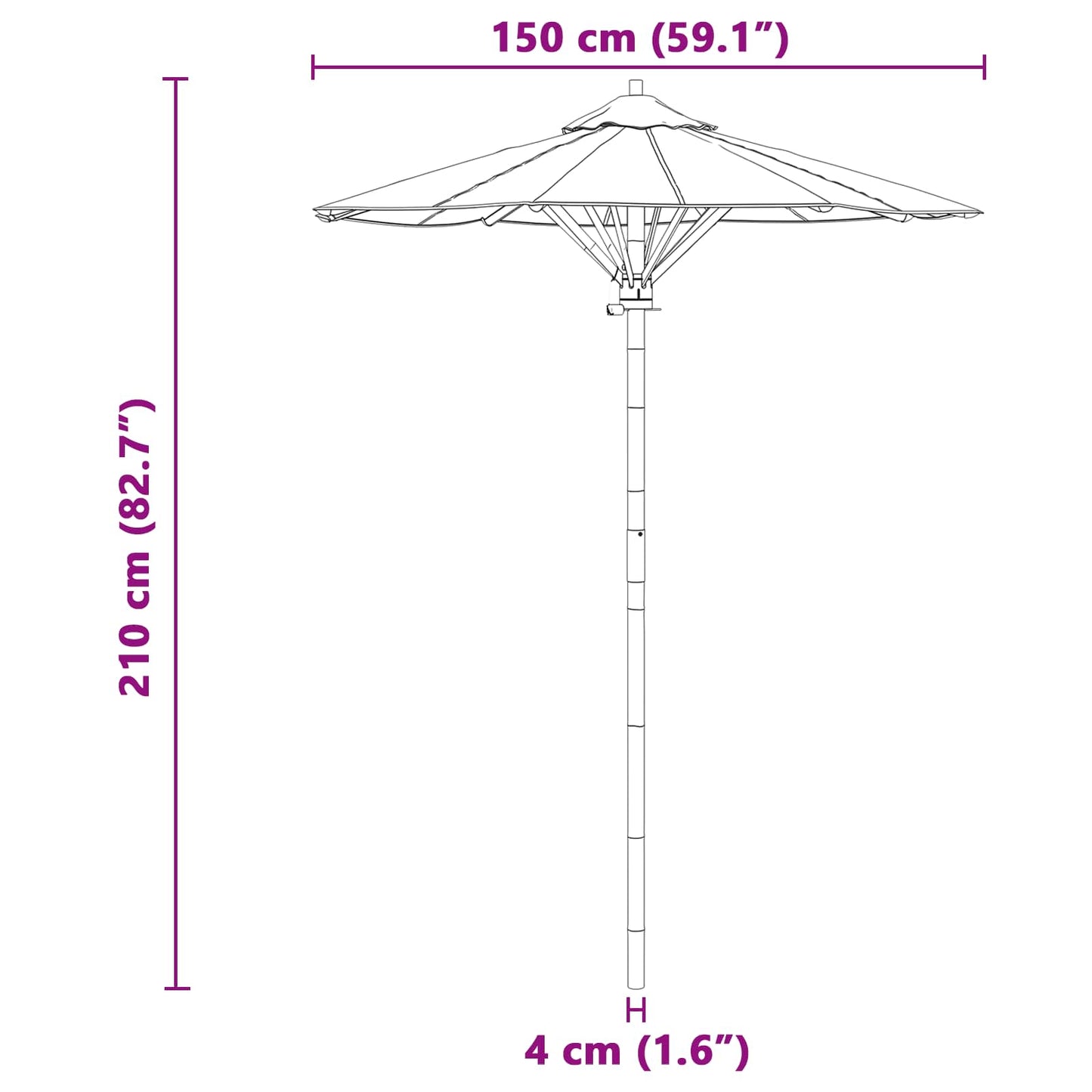 Garten-Sonnenschirm Cremeweiß Ø 270 x 260 cm Bambus