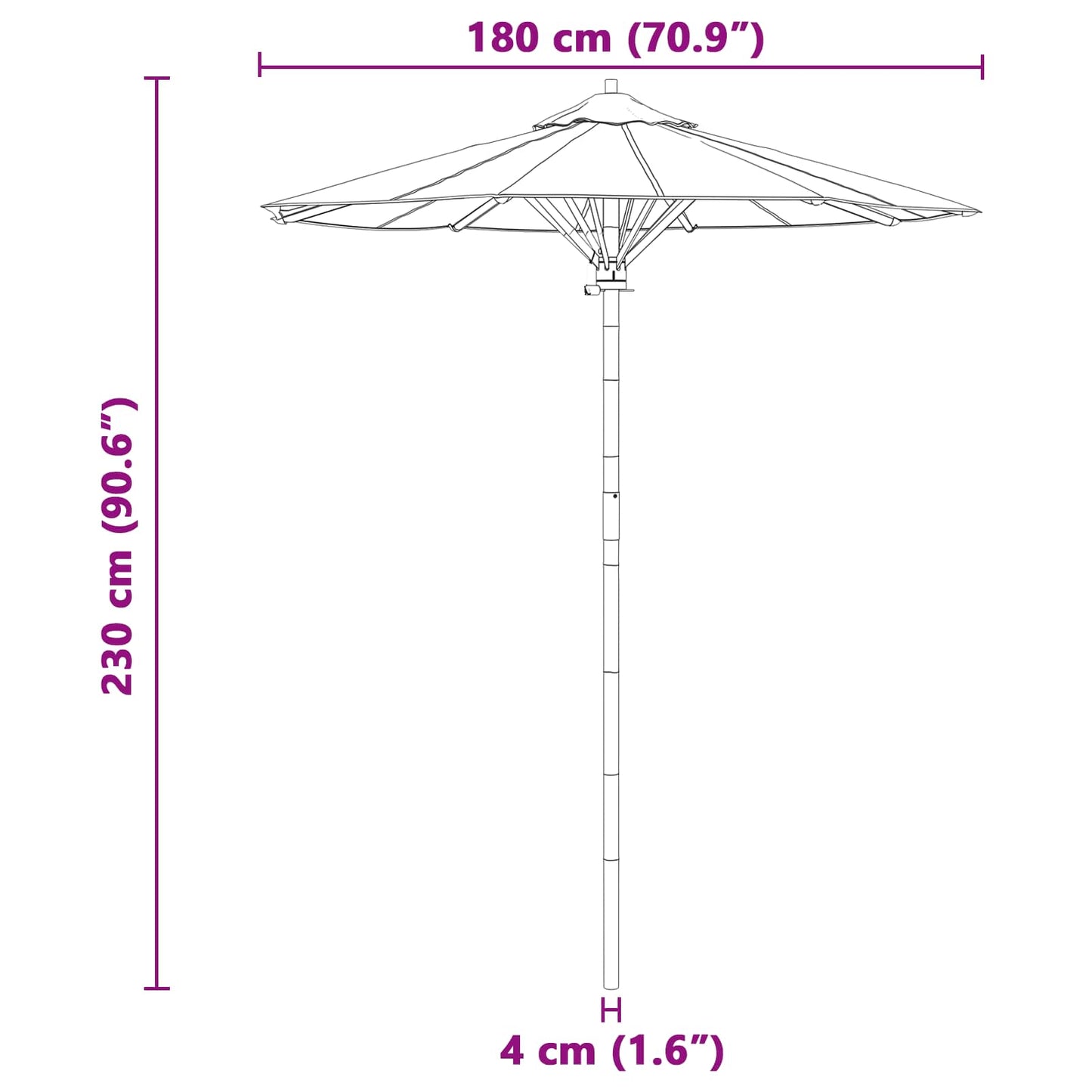 Garten-Sonnenschirm Cremeweiß Ø 270 x 260 cm Bambus