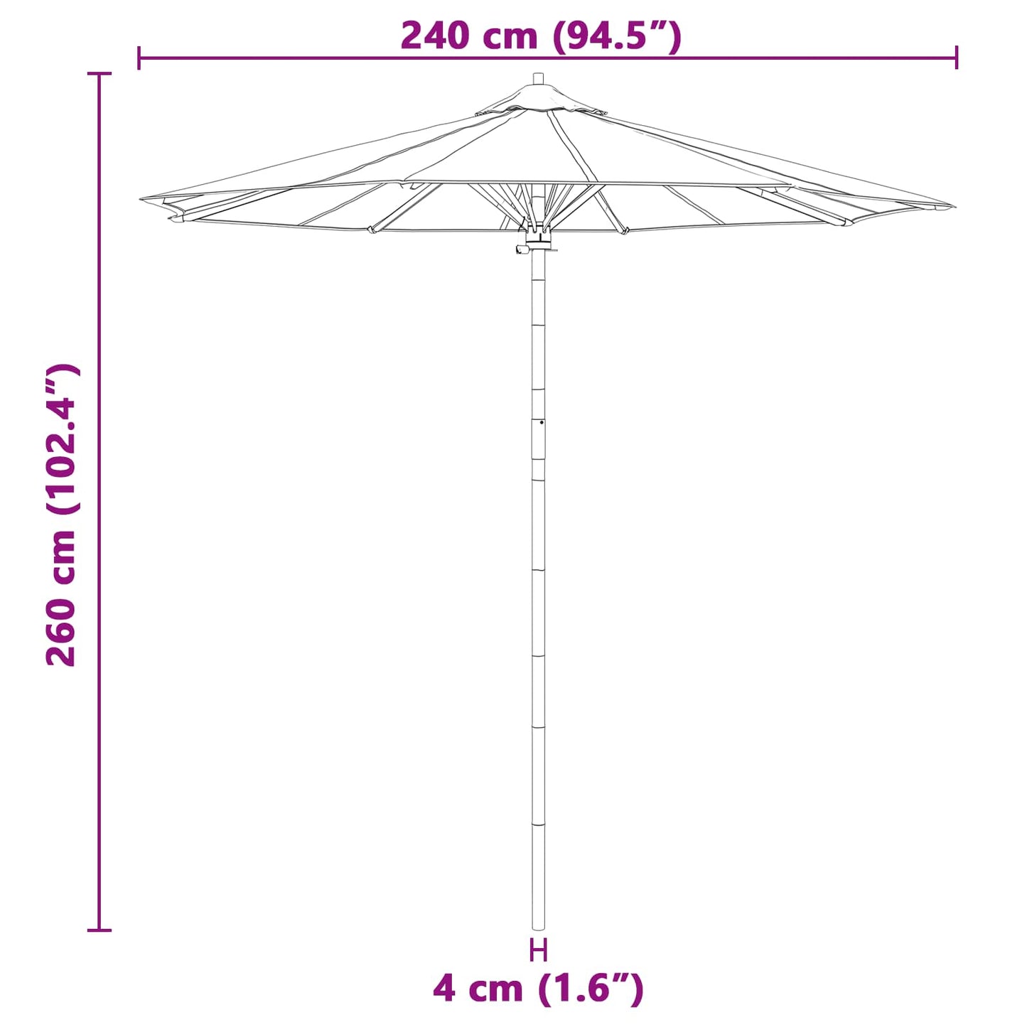 Garten-Sonnenschirm Cremeweiß Ø 270 x 260 cm Bambus