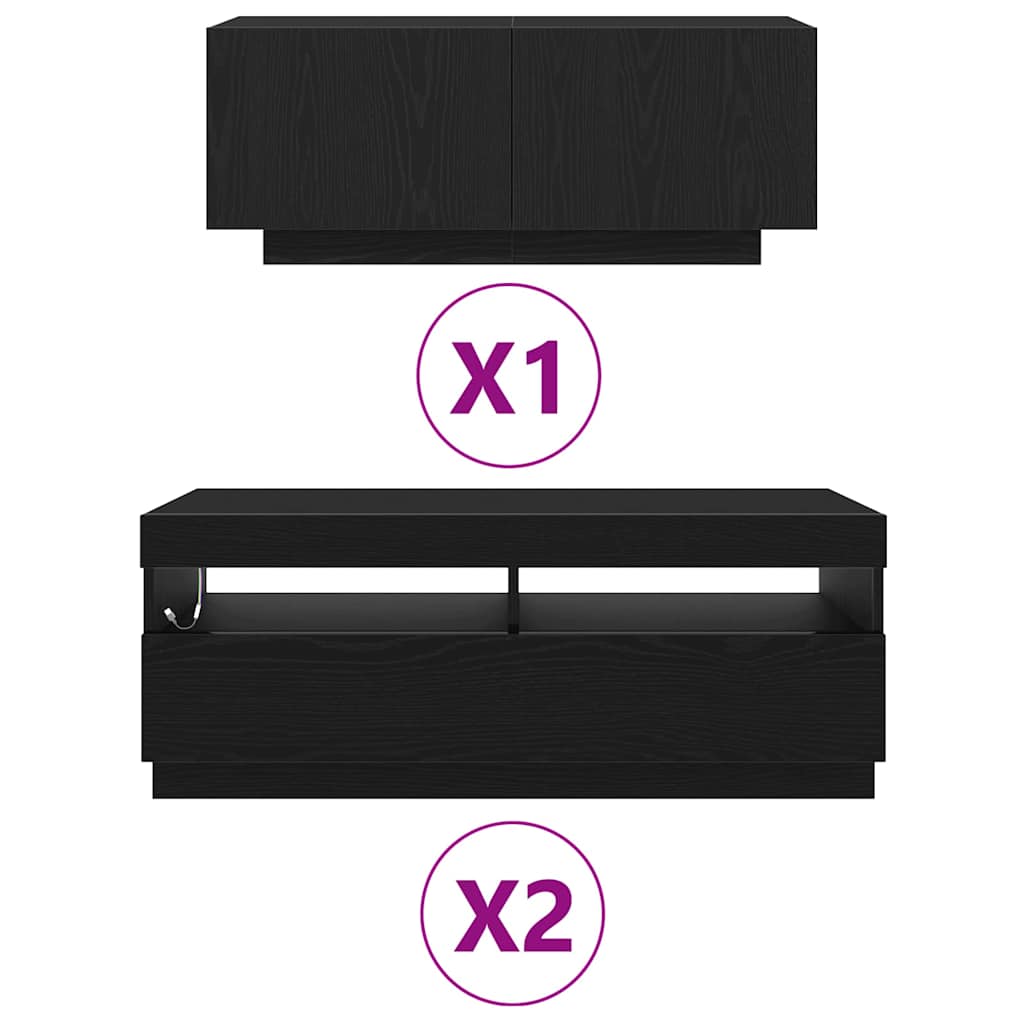 TV-Schrankset 3 pcs Schwarz 300 x 35 x 40 cm Holzwerkstoff