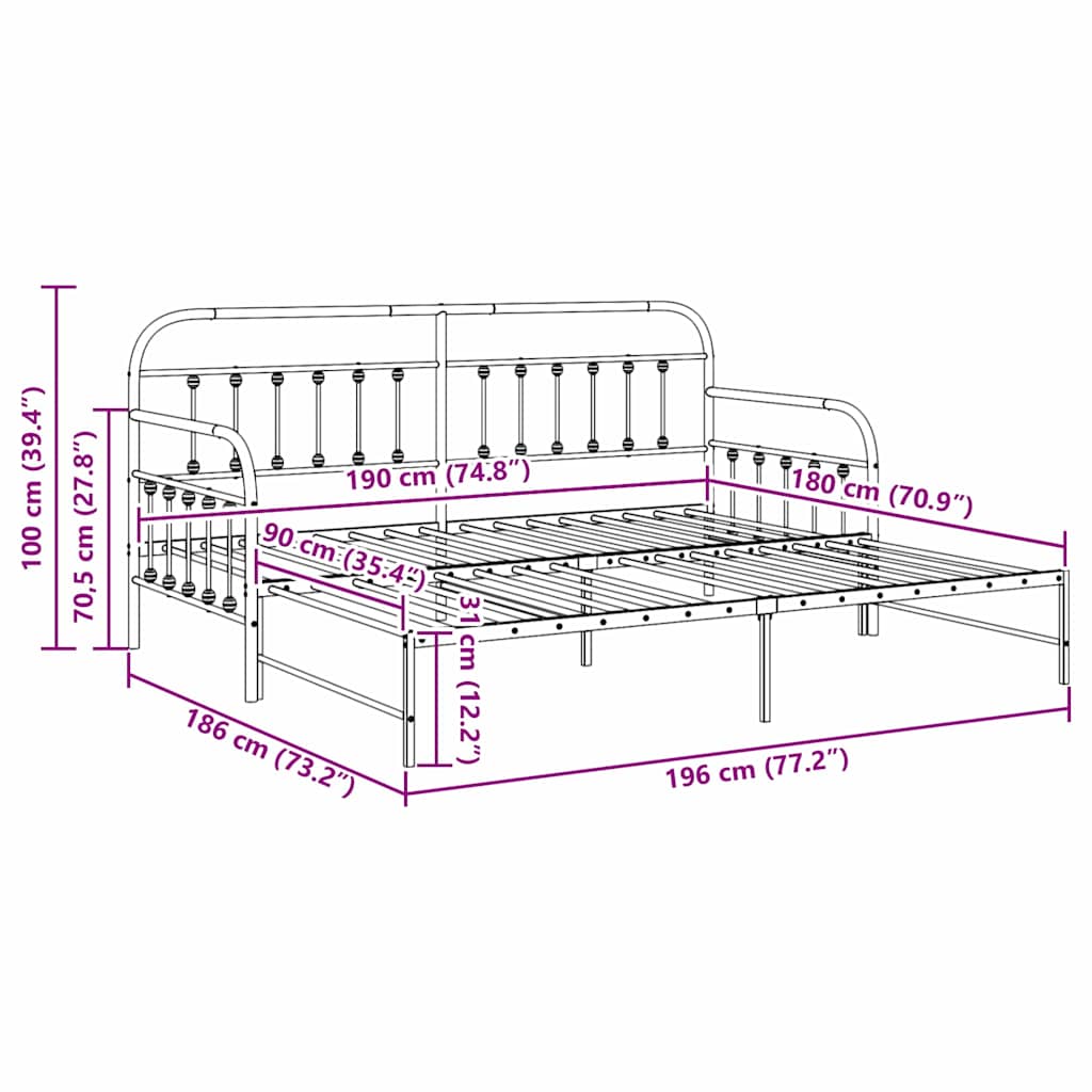Tagesbettrahmen Weiß 90 x 190 cm Pulverbeschichteter Stahl