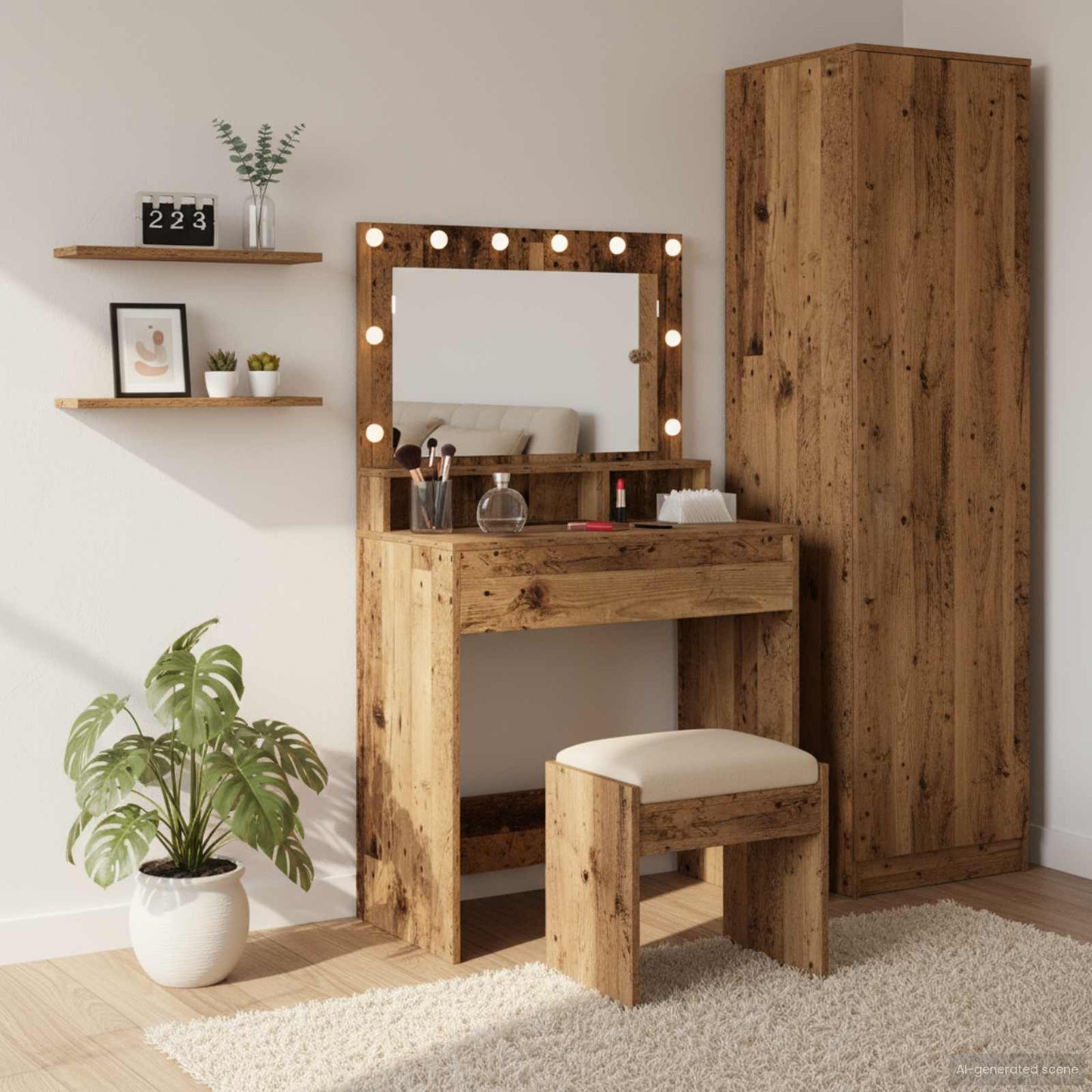 Schminktisch mit Regal Altholz 75,5 x 41 x 135 cm Holzwerkstoff