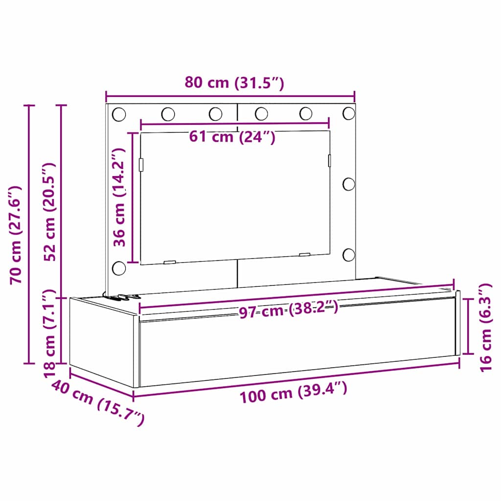 Schminktisch mit Schubladen Weiß 100 x 40 x 70 cm Holzwerkstoff