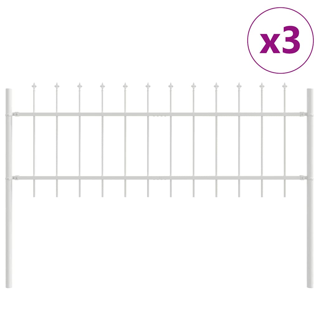 Gartenzaun 3 pcs Weiß 5,1 x 0,6 m Pulverbeschichteter Stahl