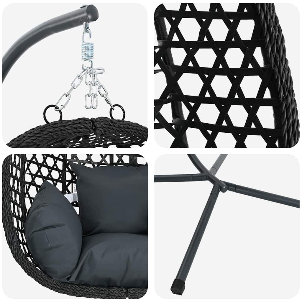 Hängendes Ei-Stuhl Anthrazit und Schwarz 104 x 100 x 191 cm