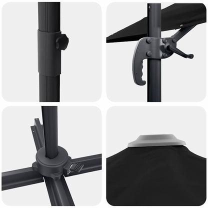 Roma Parasol Schwarz 286 x 284 x 265 cm Aluminium und Polyester