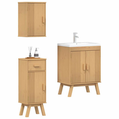 Badezimmermöbel-Set mit Regal 3 pcs Braun Massivholz Kiefer
