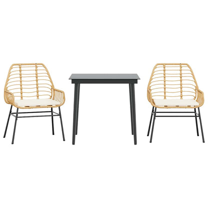 3-tlg. Garten-Essgruppe mit Kissen Braun Poly Rattan Glas