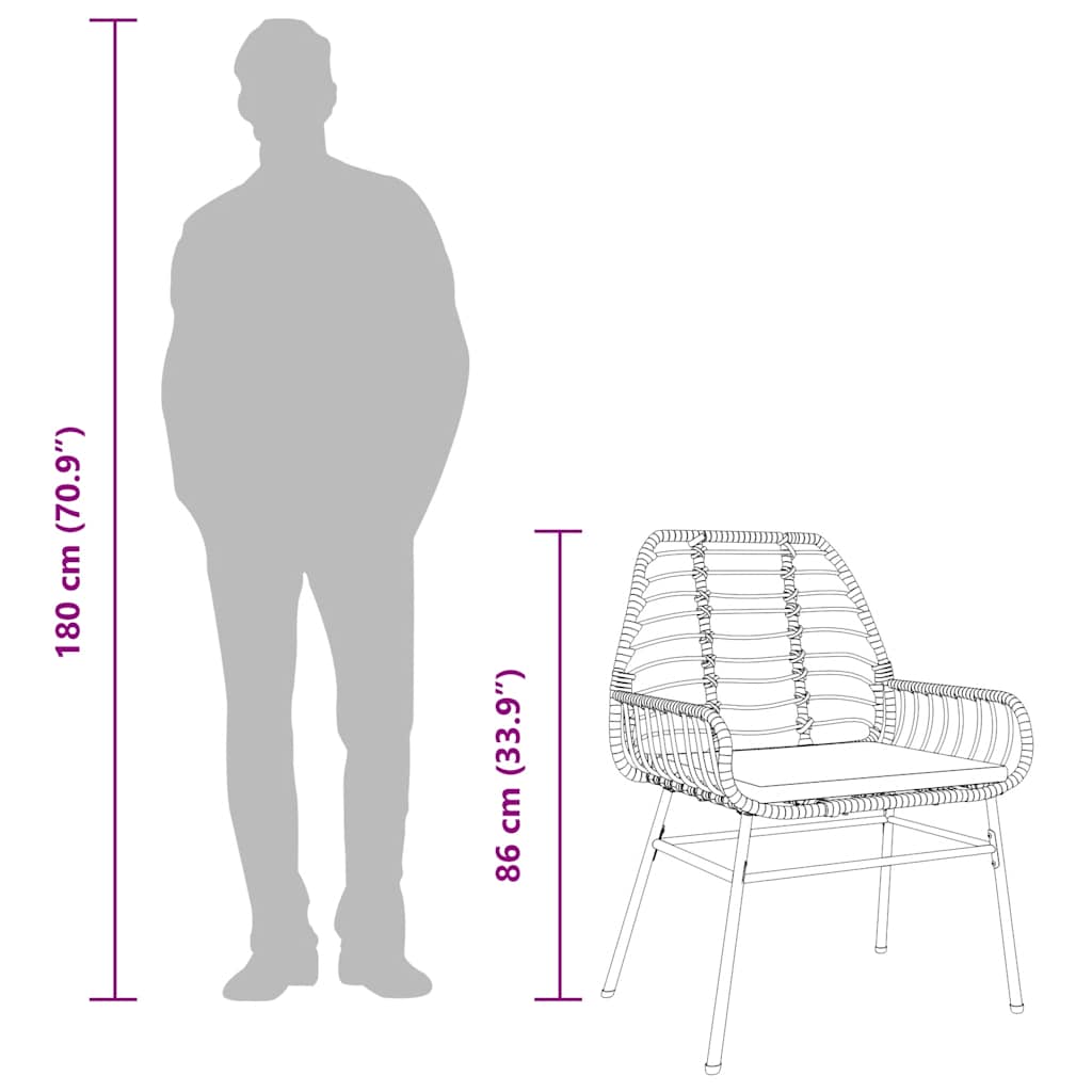 3-tlg. Garten-Essgruppe mit Kissen Braun Poly Rattan Glas