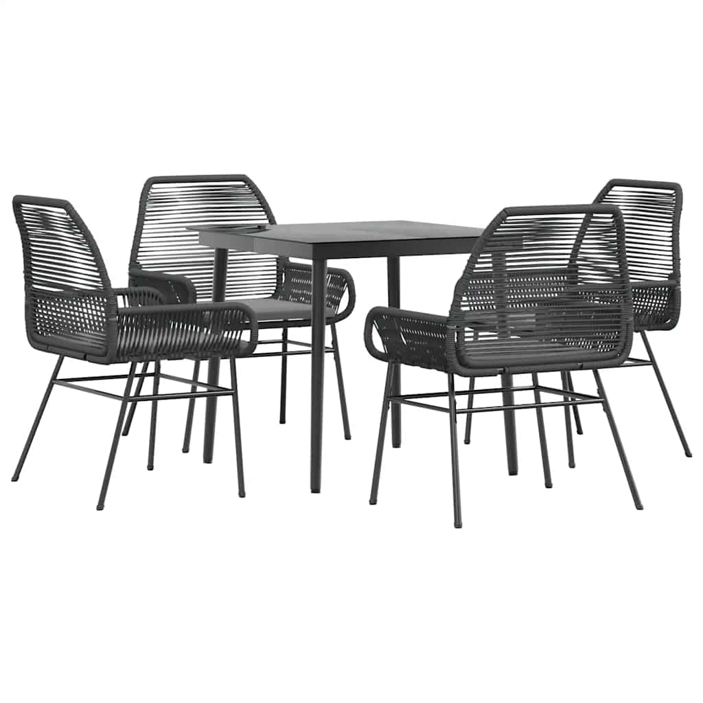 5-tlg. Garten-Essgruppe mit Kissen Schwarz Poly Rattan Glas