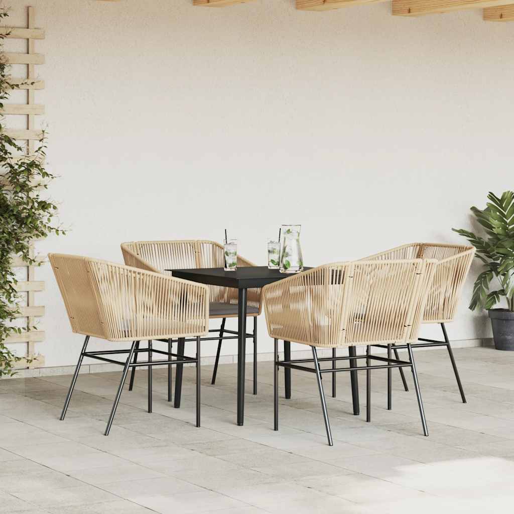 5-tlg. Garten-Essgruppe mit Kissen Braun Poly Rattan Glas
