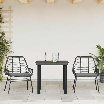 3-tlg. Garten-Essgruppe mit Kissen Schwarz Poly Rattan Glas