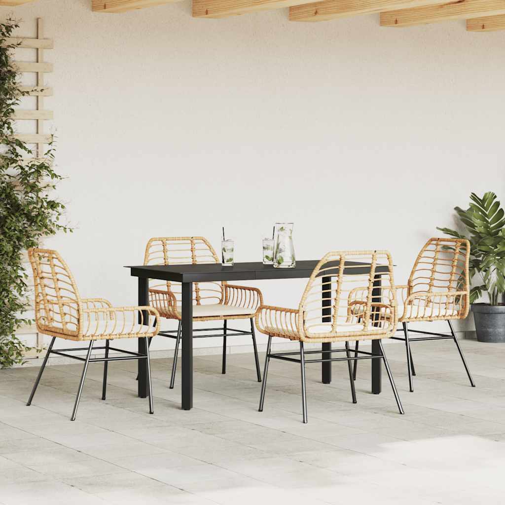 5-tlg. Garten-Essgruppe mit Kissen Braun Poly Rattan Glas