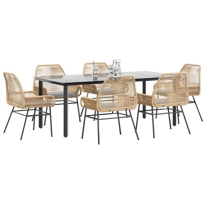 7-tlg. Garten-Essgruppe mit Kissen Braun Poly Rattan Glas