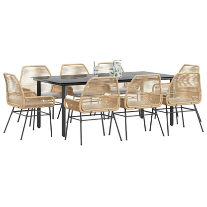 9-tlg. Garten-Essgruppe mit Kissen Braun Poly Rattan Glas