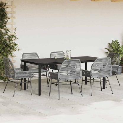 7-tlg. Garten-Essgruppe mit Kissen Grau Poly Rattan Glas