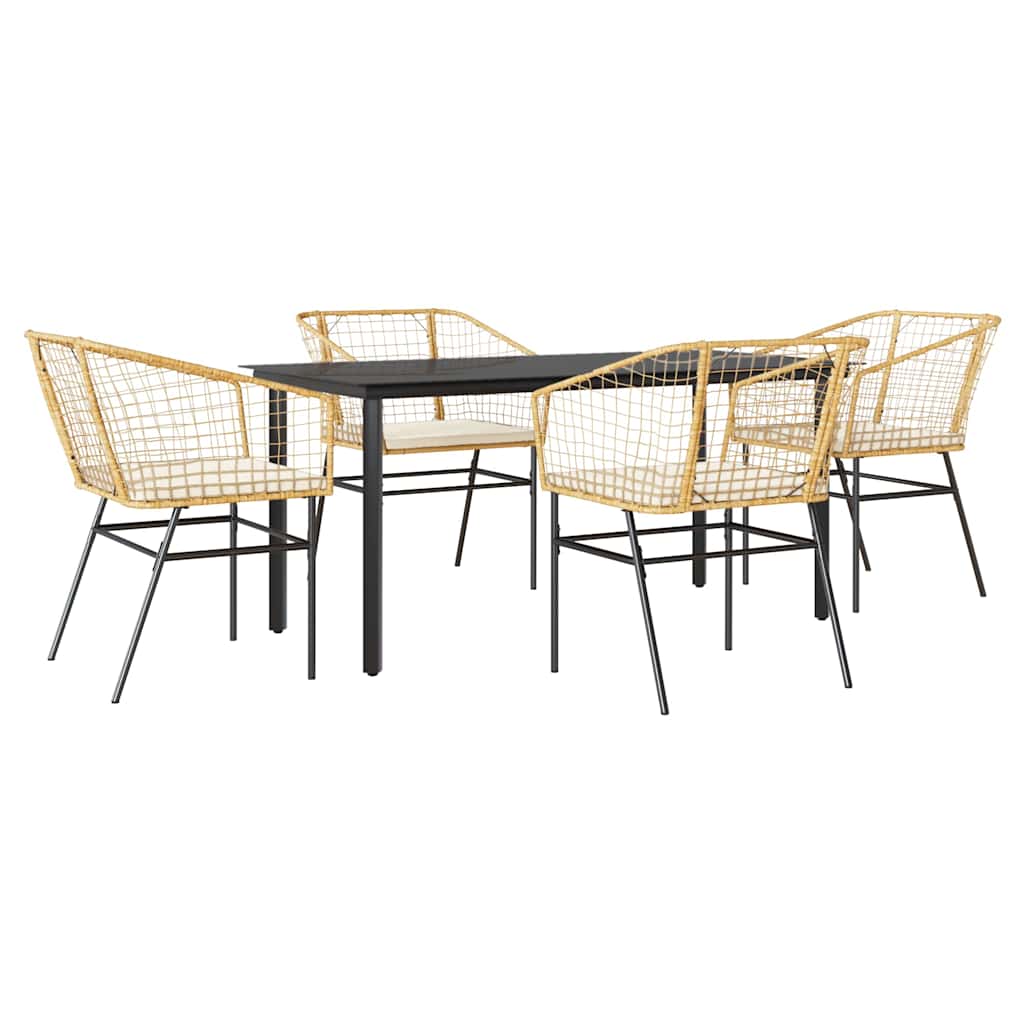 5-tlg. Garten-Essgruppe mit Kissen Braun Poly Rattan Glas