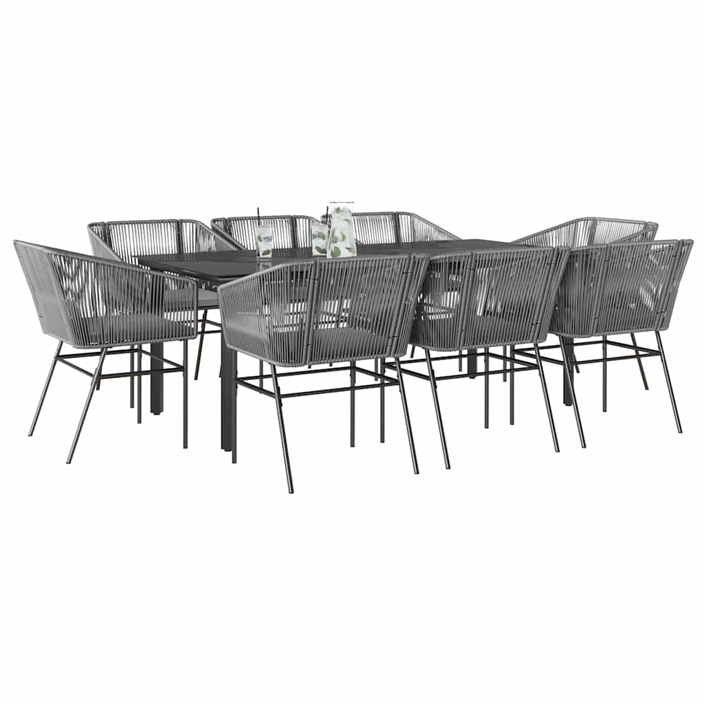 9-tlg. Garten-Essgruppe mit Kissen Grau Poly Rattan Glas