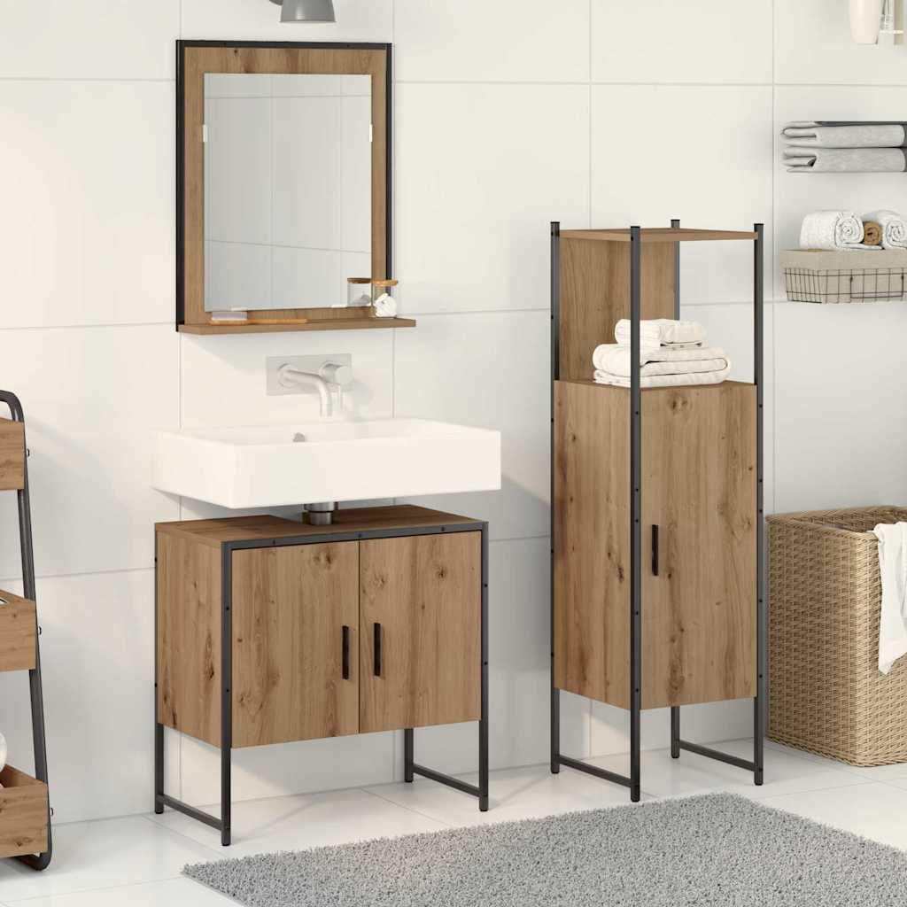 Badezimmermöbel-Set mit Regal mit Tür 3 pcs Braun Holzwerkstoff