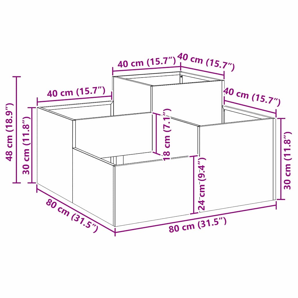 Gartenblumentopf Schwarz 80 x 80 x 48 cm Stahl