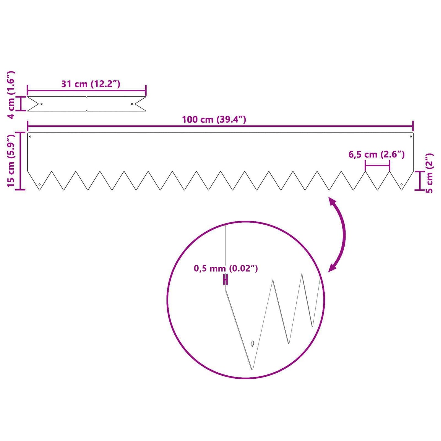 Raseneinfassung 50 pcs Silber 100 x 0,05 x 20 cm Edelstahl