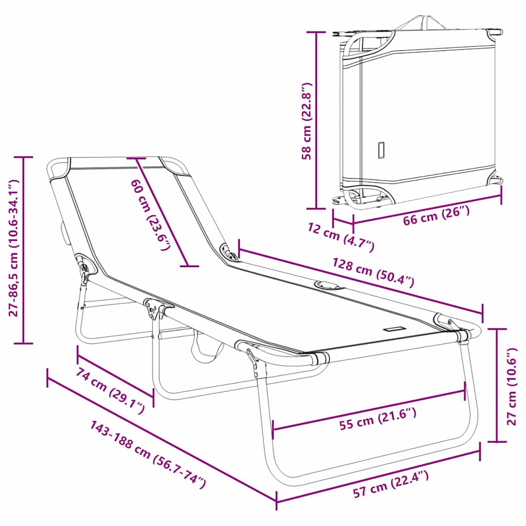 Klappbare Sonnenliege Grau 188 x 57 x 86,5 cm Polyester