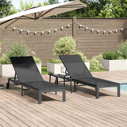 Sonnenliege 2-Person 3 pcs Schwarz Poly-Rattan