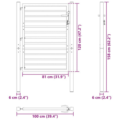 Gartentor Abschließbar Schwarz 100x120 cm Aluminium