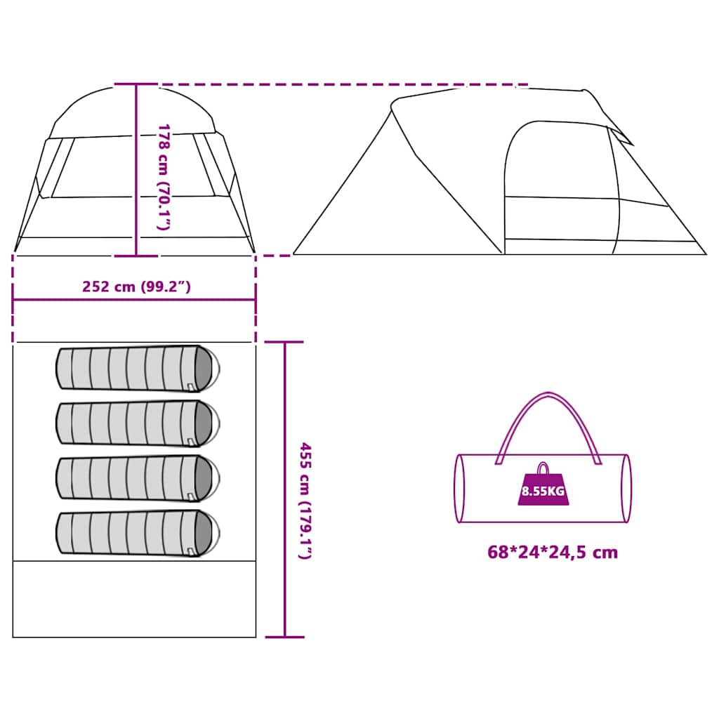 Dome Zelt für 4 Personen Grau und Orange 455 x 252 x 178 cm