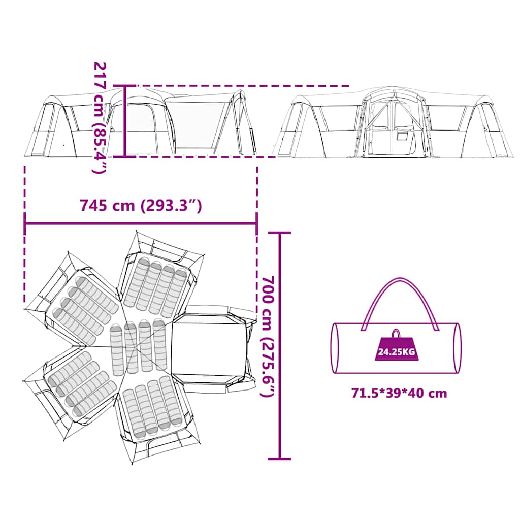 Familienzelt für 20 Personen Grau und Orange 745 x 700 x 217 cm