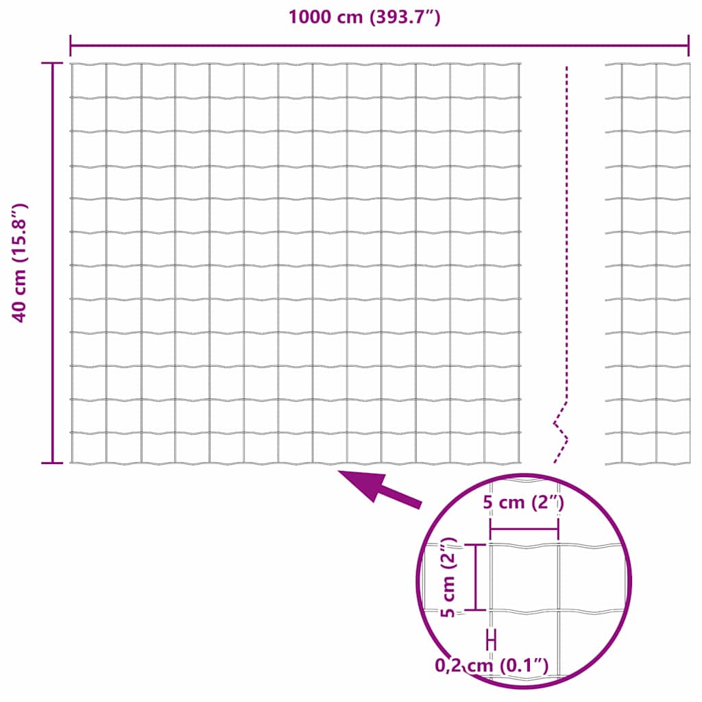 Eurozaun 0,4 x 10 m PVC-beschichtetes Eisen