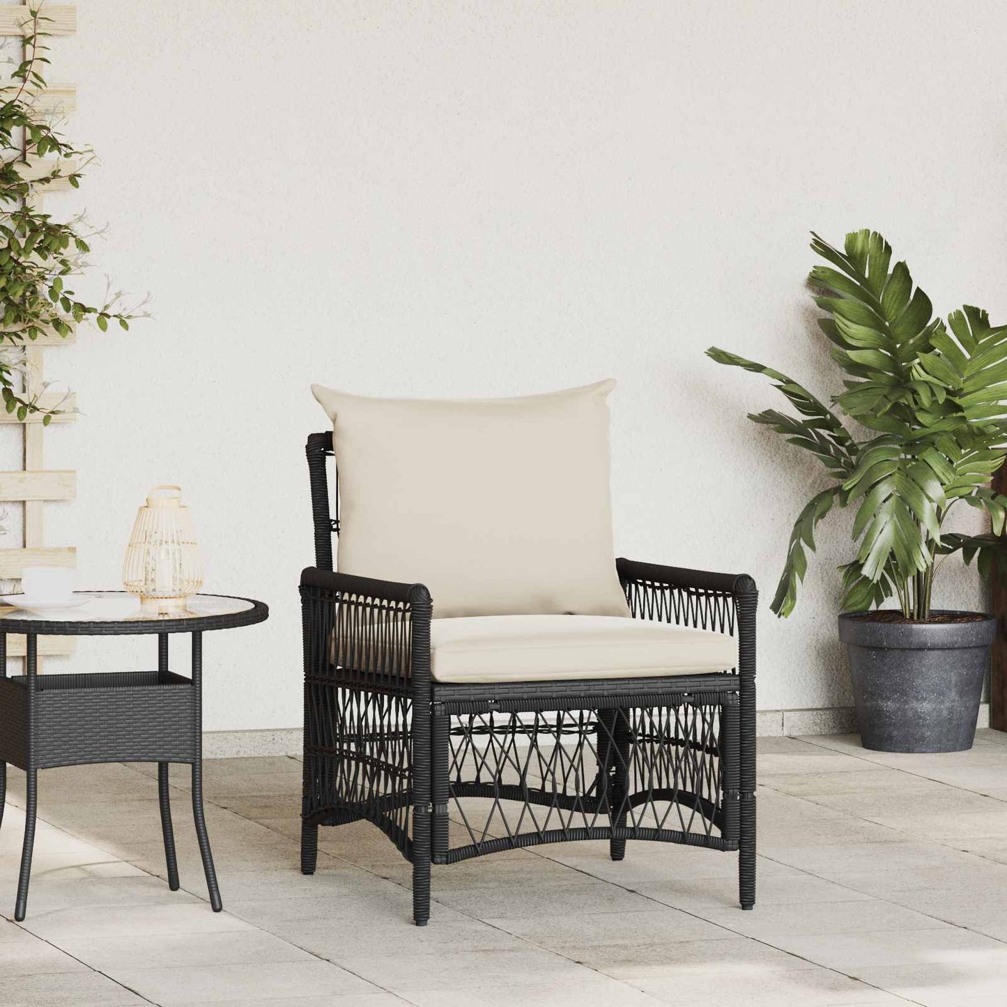 Gartenstuhl mit Kissen Schwarz 73 x 61 x 77 cm Poly-Rattan