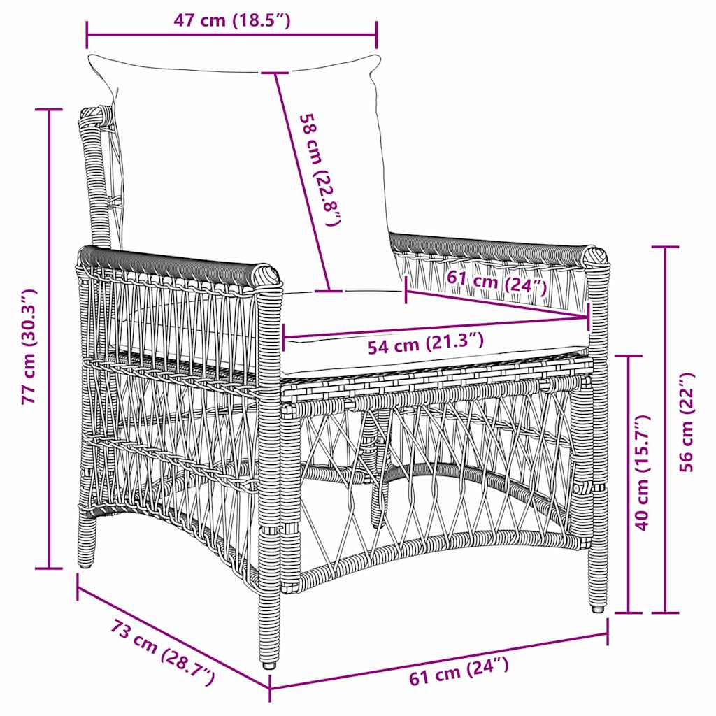 Gartenstuhl mit Kissen Braun 73 x 61 x 77 cm Poly-Rattan