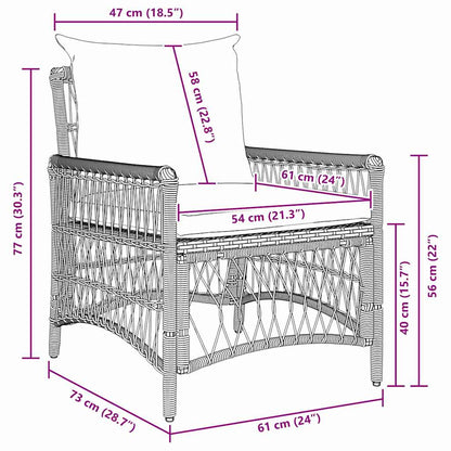 Gartenstuhl mit Kissen Braun 73 x 61 x 77 cm Poly-Rattan