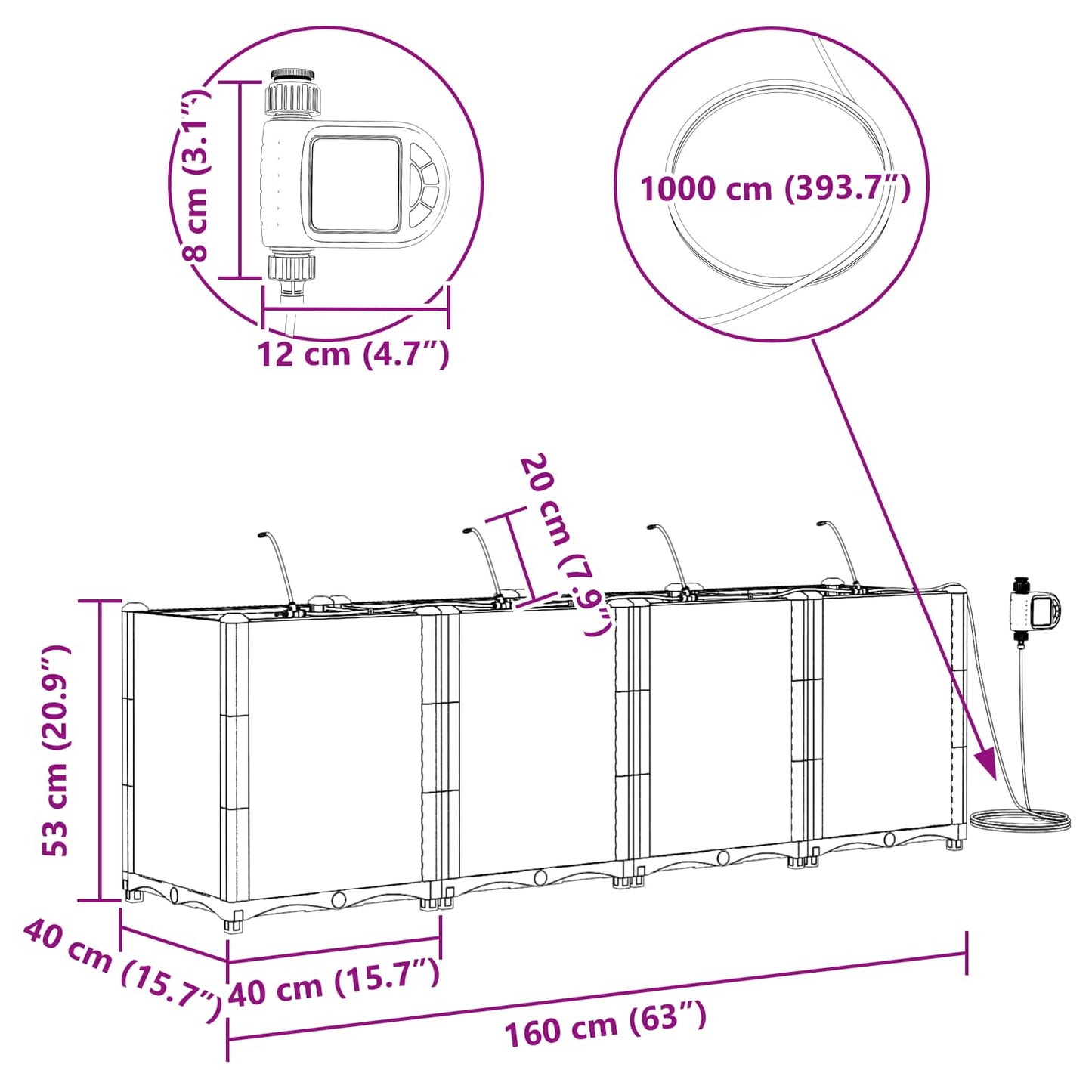 Garten-Pflanzgefäß 4 pcs Schwarz 160 x 40 x 53 cm Stahl