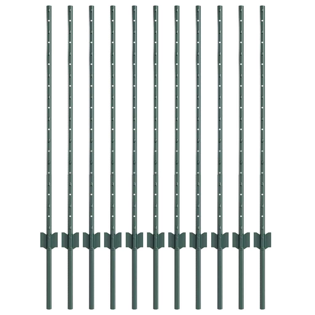 Zaunpfosten 11 pcs Grün 100 cm Stahl