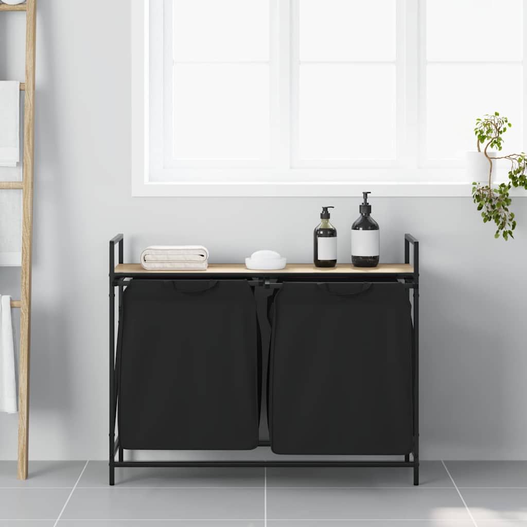 Wäschekorb 2 Fächer mit Ablage Sonoma-Eiche