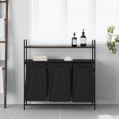 Wäschekorb 3 Fächer mit Ablagen Braune Eiche