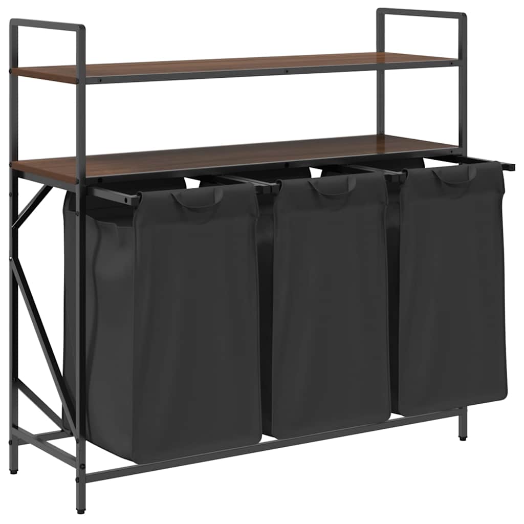 Wäschekorb 3 Fächer mit Ablagen Braune Eiche