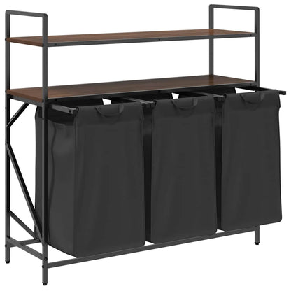 Wäschekorb 3 Fächer mit Ablagen Braune Eiche