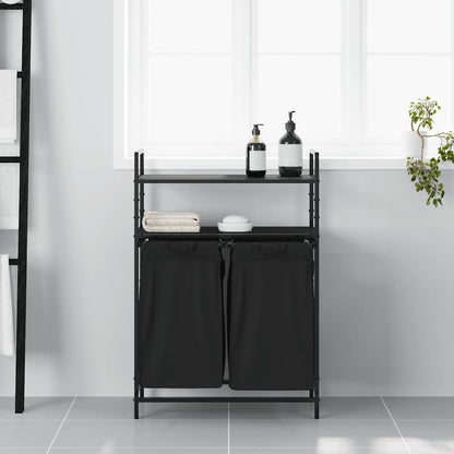 Wäschekorb 2 Fächer mit Ablagen Schwarze Eiche