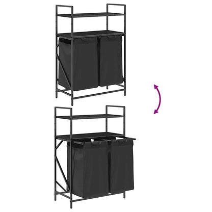 Wäschekorb 2 Fächer mit Ablagen Schwarze Eiche