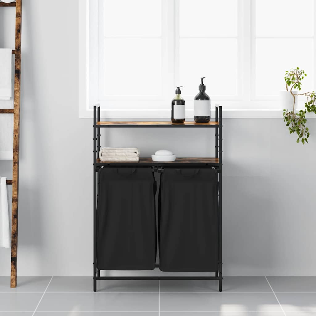 Wäschekorb 2 Fächer mit Ablagen Räuchereiche