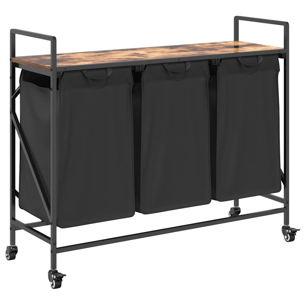 Wäschekorb 3 Fächer mit Rollen Räuchereiche