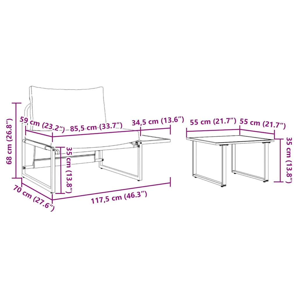 Gartensofa-set 2 pcs Hellgrau Stahl