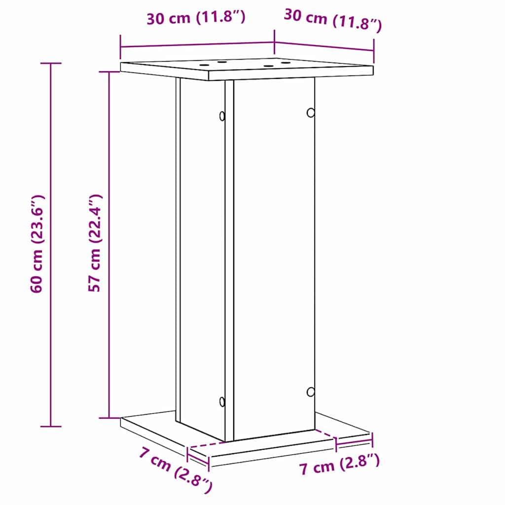 Lautsprecherständer 2 pcs Schwarz Eichen-Optik 30 x 30 x 60 cm